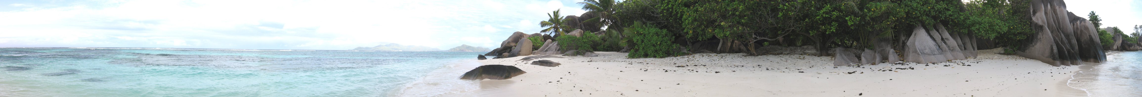 Panorama : Visite virtuelle de la plage d'Anse Source d'Argent - La Digue, Seychelles.